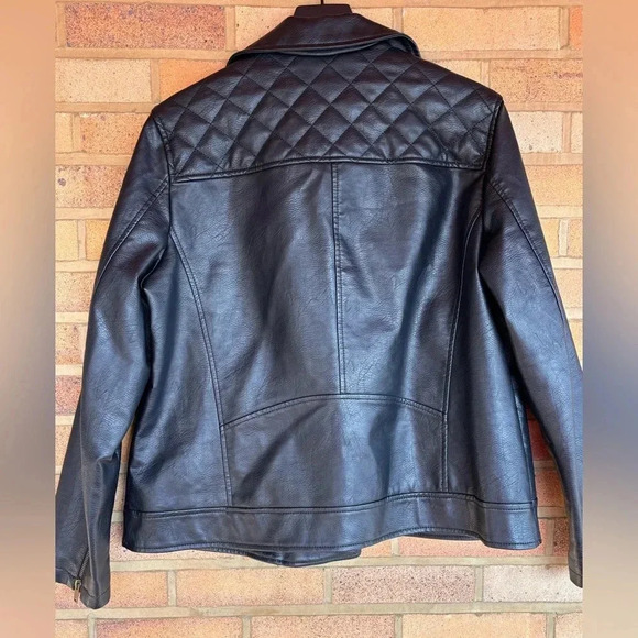 Universal Thread black faux leather zip front lined moto jacket coat large - Picture 8 of 10